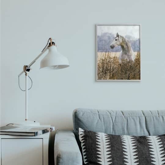 Stupell Industries Wild Horse in Tall Grass Wall Art in Gray Frame